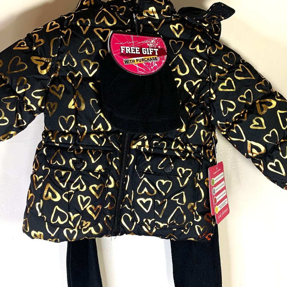 Pink Platinum Black & Gold Hearts Coat Size 3T